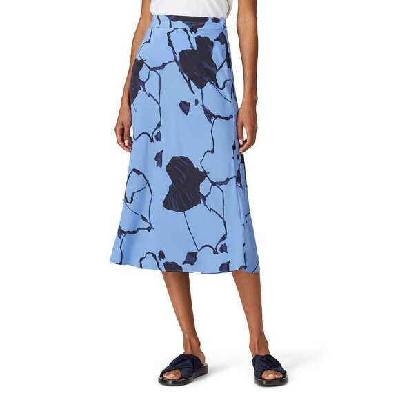 Equipment Dresses & Skirts - Equipment Iva Blue Black Floral Printed 100% Silk Midi Skirt Women's Size 2